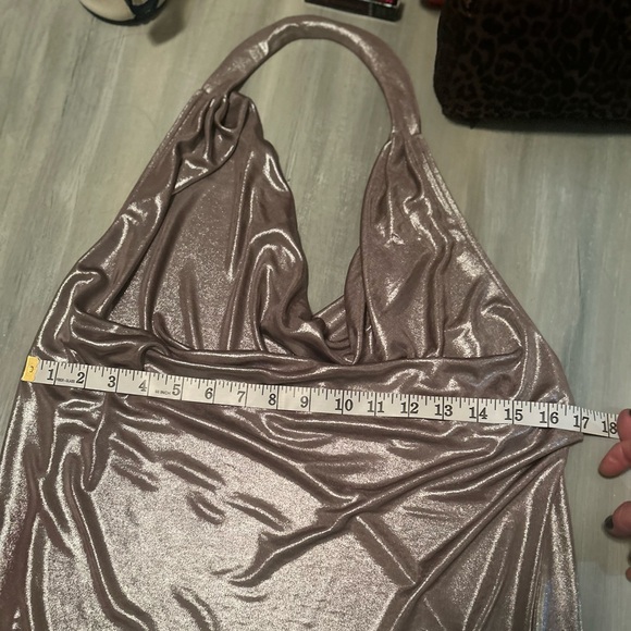 Express Shiny Shimmery Metallic Cowl Neck Halter Top Medium - Picture 12 of 13